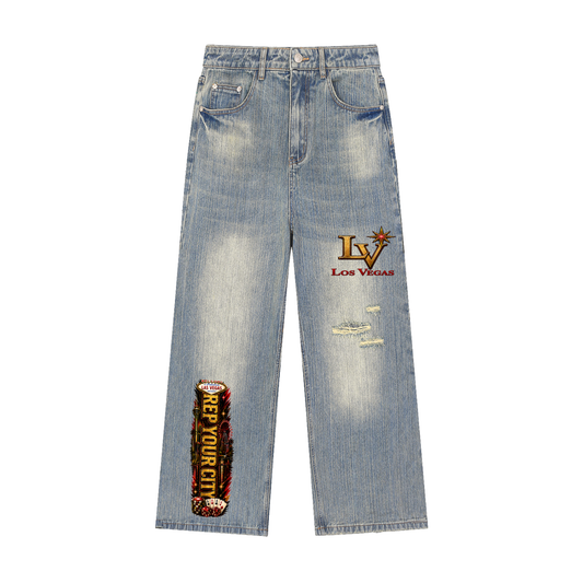 Vintage Wash Distressed Denim Jeans